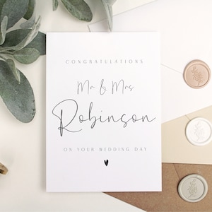 Cartão de casamento personalizado Sr. e Sra. | Parabéns | Cartão de luxo | Design estético simples | Envelope com lacre de cera | Cartão preto e branco