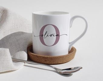 Personalised Mug and Coaster | Name & Initial | Tea or Coffee Cup | Personalised Gift | Bone China, Ceramic, Enamel | 8oz, 10oz, 11oz, 12oz