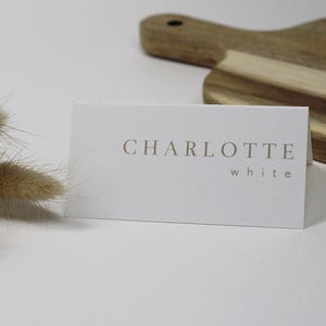 Configurações de lugar | Cartões de nomes dobrados | Plano de assentos | Casamento | Evento corporativo | Ocasião especial | Texto preto ou branco