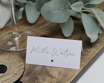 Place Settings | Folded Names Cards | Heart | Seating Plan | Wedding | Corporate Event | Special Occasion | Black or White Text