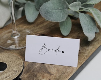 Place Settings | Folded Names Cards | Heart | Seating Plan | Wedding | Corporate Event | Special Occasion | Black or White Text
