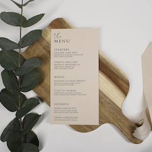 Menus de table de mariage | Cartes de menu | Décoration de table de mariage | Panneaux de mariage minimalistes | carte de voeux de luxe | Menu imprimé