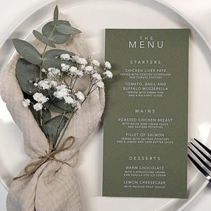 Menus de table de mariage | Cartes de menu | Décoration de table de mariage | Panneaux de mariage minimalistes | carte de voeux de luxe | Menu imprimé