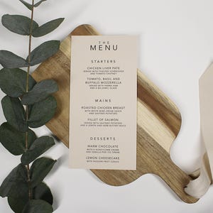 Menus de table de mariage | Cartes de menu | Décoration de table de mariage | Panneaux de mariage minimalistes | carte de voeux de luxe | Menu imprimé