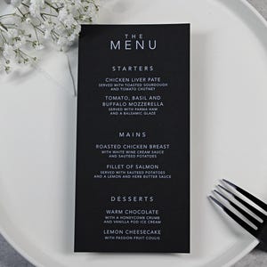 Menus de table de mariage | Cartes de menu | Décoration de table de mariage | Panneaux de mariage minimalistes | carte de voeux de luxe | Menu imprimé