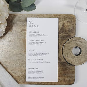 Menus de table de mariage | Cartes de menu | Décoration de table de mariage | Panneaux de mariage minimalistes | carte de voeux de luxe | Menu imprimé