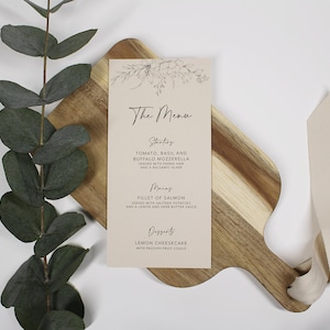 Menus de table de mariage | Cartes de menu | Décoration de table de mariage | Panneaux de mariage minimalistes | carte de voeux de luxe | Menu imprimé