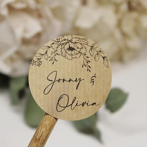 Etichette personalizzate con nomi floreali / Adesivi personalizzati per bomboniere / Adesivi bianchi, trasparenti satinati, marroni Kraft, crema e neri