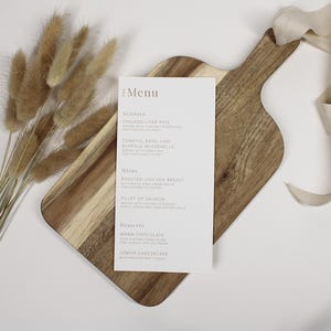 Menus de table de mariage | Cartes de menu | Décoration de table de mariage | Panneaux de mariage minimalistes | carte de voeux de luxe | Menu imprimé