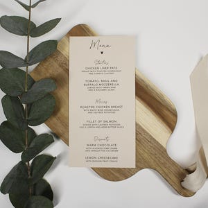 Menus de table de mariage | Cartes de menu | Décoration de table de mariage | Panneaux de mariage minimalistes | carte de voeux de luxe | Menu imprimé