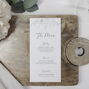 Menus de table de mariage | Cartes de menu | Décoration de table de mariage | Panneaux de mariage minimalistes | carte de voeux de luxe | Menu imprimé