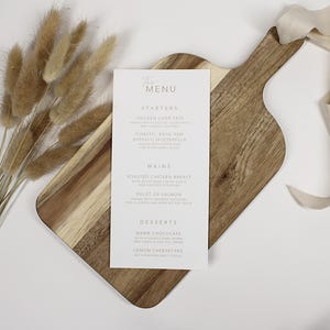 Menus de table de mariage | Cartes de menu | Décoration de table de mariage | Panneaux de mariage minimalistes | carte de voeux de luxe | Menu imprimé