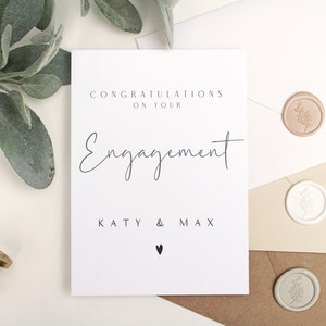 Gepersonaliseerde verlovingskaart | Gefeliciteerd| Luxe wenskaart | Eenvoudig esthetisch ontwerp | Lakzegelenvelop | Zwart-witkaart