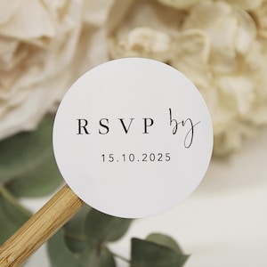 Adesivi RSVP personalizzati / Adesivi per inviti di nozze / Adesivi Kraft marrone satinato trasparente bianco / Testo nero bianco oro