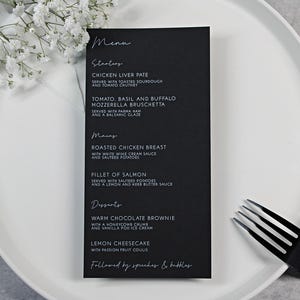 Menus de table de mariage | Cartes de menu | Décoration de table de mariage | Panneaux de mariage minimalistes | carte de voeux de luxe | Menu imprimé