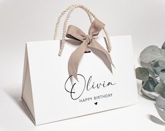 Personalised Gift Box | Custom Luxury Gift Bag | Ribbon & Text Colours | Ivory, White, Kraft Brown, Black