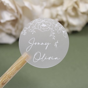 Etiquetas florales personalizadas con nombre / Pegatinas personalizadas para regalos de boda / Pegatinas blancas, transparentes, marrón kraft, crema y negras