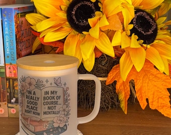 Bookish Bliss: 17 oz Glass Mug with Lid & Straw, Perfect Reader's Gift
