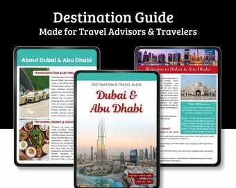 Gids reisbestemmingen Dubai en Abu Dhabi | Canva-sjabloon voor reisbureaus (digitale download)