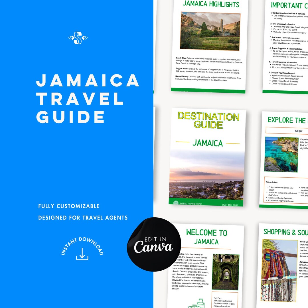 Jamaica Travel Guide | Editable Canva Template for Travel Agents ...