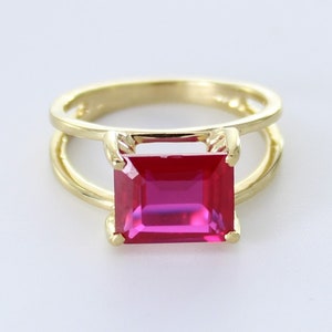 Double Shank Octagon Cut Ruby Ring • July Birthstone • Engagement Ring • Statement Ring • Solitaire Ruby Band • 14K Gold • Sterling Silver