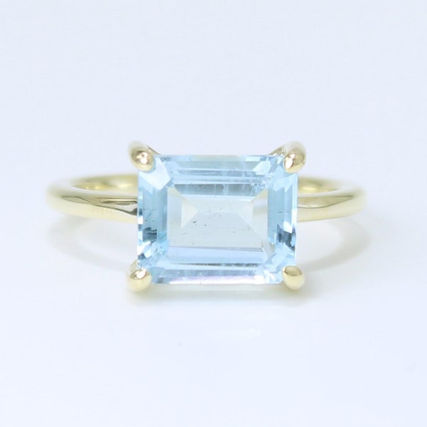Single Band Octagon Aquamarine Ring • March Birthstone • Gemstone • Handmade Natural Aquamarine Jewelry • 14K Gold Ring • 925 Silver Ring