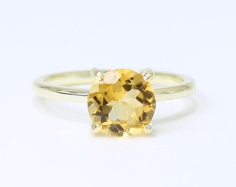 Delicate Round Citrine Ring • Natural Citrine Gemstone • November Birthstone • Simple Gemstone Ring • 14K Gold Ring • Sterling Silver Ring
