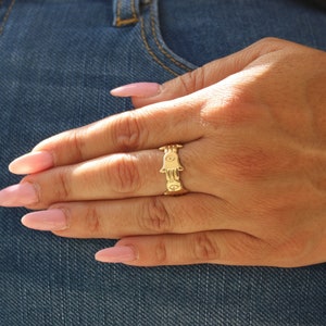 Unique Triple Hamsa Ring • Hand Of Fatima • Evil Eye • Judaica Jewelry • Cultural Rings • Miriam Ring • 14K Gold Ring • Sterling Silver Ring