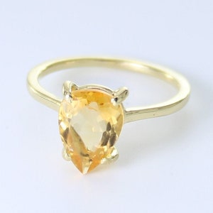 Delicate Pear Citrine Ring: 14K Gold, November Birthstone