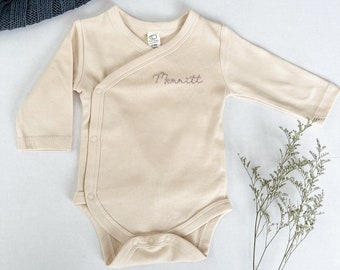 Kimono Baby Bodysuit, Hand Embroidered Personalized Baby Hospital Gift, Newborn baby shower gift idea, Coming home outfit