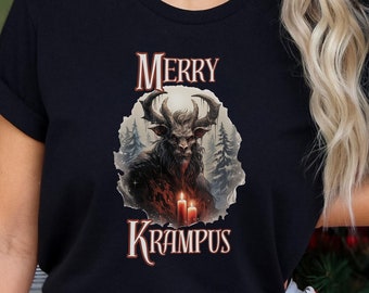 Merry Krampus Christmas T-Shirt Gothic Holiday Apparel Dark Festive Gift Creepy Krampus Graphic Unique Xmas Style