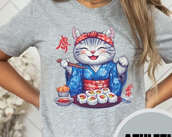Sushi Gato Gatito Gatito Manga Japonesa Chibi Kawaii Neko Manga Anime Dibujos Animados Broma Divertida Meme Gato Amante Regalo Camiseta Bella + Lienzo 3001