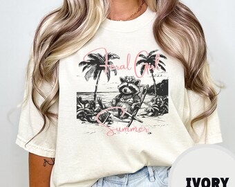 Feral Girl Summer Raccoon Beach Vacation Summer T Shirt Funny Joke Meme Cowgirl Western Rodeo Tee Shirt Comfort Colors 1717