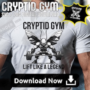 Mothman Cryptid Gym Lift Like A Legend SVG PNG Descarga digital Levantamiento de pesas Arte paranormal Fitness Diseño de gimnasio para Cricut DIY