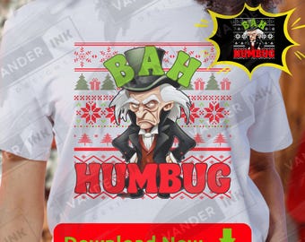 Bah Humbug Christmas SVG PNG Digital Download Funny Ebenezer Scrooge Cartoon Christmas Carol Holiday Ugly Sweater Design for Cricut DIY
