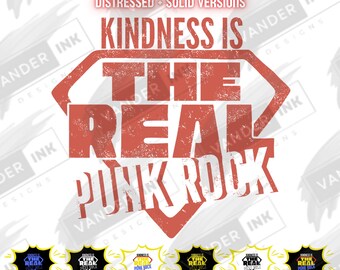 Kindness Is the Real Punk Rock PNG Retro Superhero Shield Distressed Graphic for T-Shirts, Mugs DIY