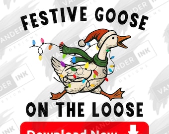 Oca festiva in libertà Natale PNG Download digitale Divertente vacanza Oca sciocca Anatra Vintage Retro Natale fai da te