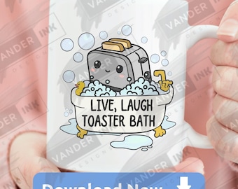 Vivi Ridi Tostapane Bagno Kawaii Divertente Umorismo Nero PNG Download Digitale Design Fai da te