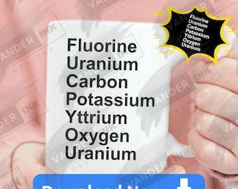 Fluoro Uranio Carbonio Potassio Ittrio Ossigeno Uranio – Elementi chimici divertenti PNG Download digitale Design fai da te