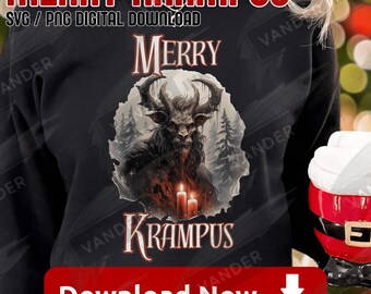 Merry Krampus Christmas SVG PNG Gothic Holiday Creepy Krampus Graphic Dark Festive Digital Download Unique Xmas Style Design for Cricut DIY