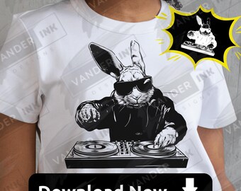 Dj Rabbit PNG Funny Cute Bunny Hip Hippity Hop Music Lover Digital Download Design DIY