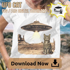 Vintage UFO Cowboy Katze SVG PNG digitaler Download Retro Uap Alien Western Kätzchen Clipart für Cricut Sublimation Lustiges Meme Diy Handwerk Design