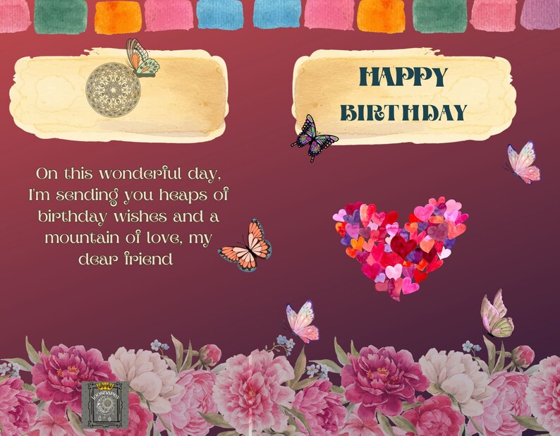 For Friend, Animated Birthday Card Peonies and Heart Etsy