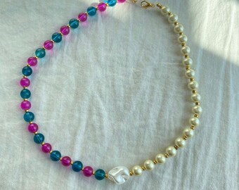 women's necklace stainless steel boho style minimalist glass bead