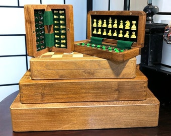 Juego de ajedrez de madera Juego de ajedrez hecho a mano con almacenamiento con juego de ajedrez magnético con tablero juego de ajedrez juego de ajedrez de madera juego de ajedrez de viaje plegable