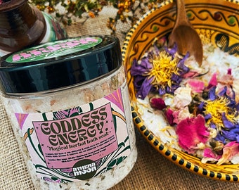 GODDESS ENERGY magical herbal bath soak | blue lotus | botanical| bath gift |Himalayan bath salt| floral| essential oil | aromatherapy