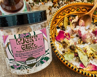 LUCKY GIRL SYNDROME magical herbal bath soak | blue lotus | botanical| bath gift |Himalayan bath salt| floral| essential oil | aromatherapy