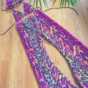Rainbow Leopard Print 3 Piece Matching Festival Set , Fur Bucket Hat ...