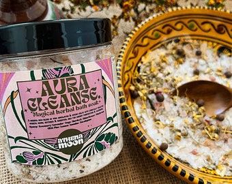 Bain magique aux herbes AURA CLEANSE |aromathérapie| botanique| cadeau de bain | Sel de bain de l'Himalaya| floral| huile essentielle | Epsom | rituel