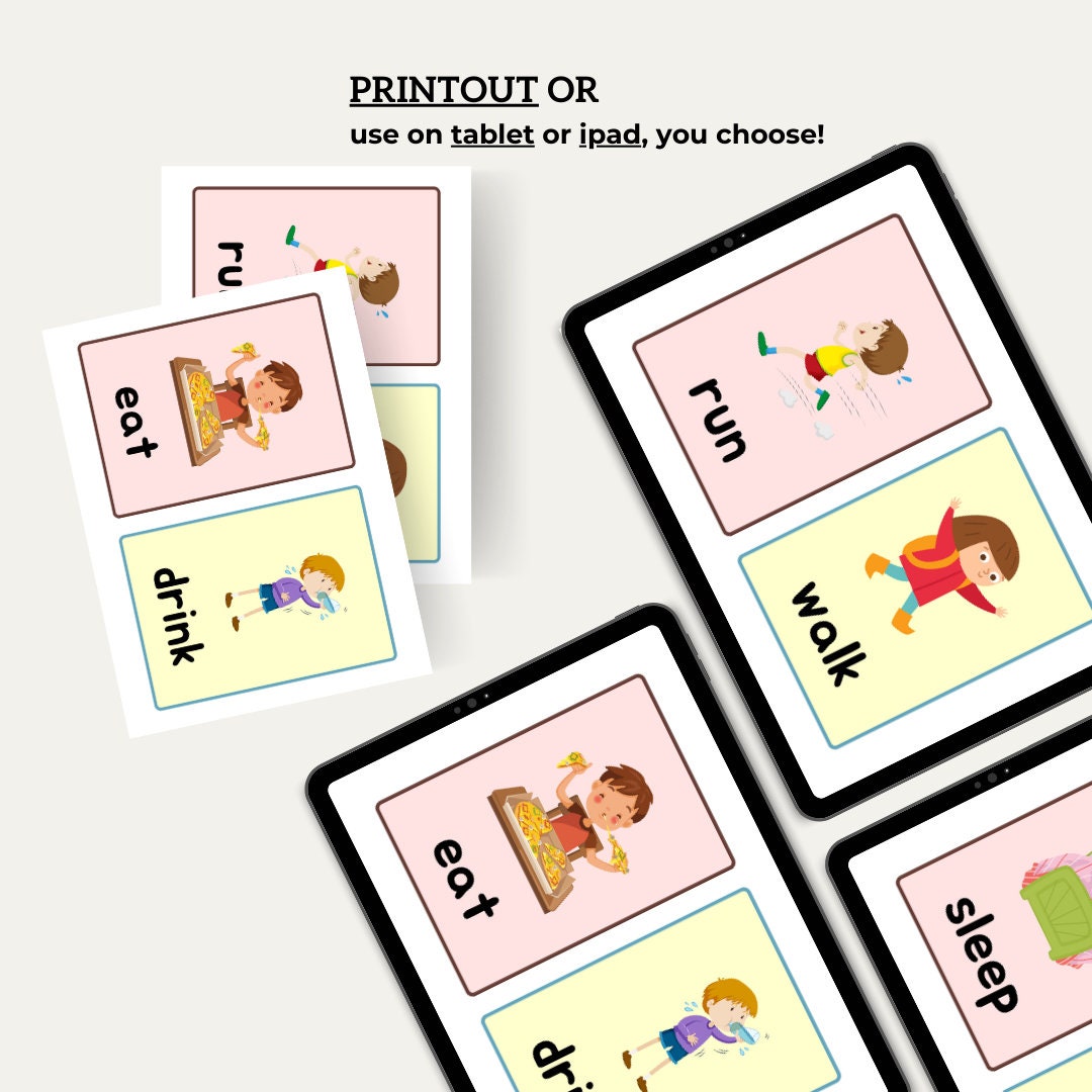 Verbs Flash Cards for Kids, ACTION VERBS, 24 Cards, Flash Cards